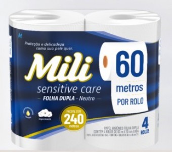 PAPEL HIGIENICO MILI FOLHA  DUPLA 60M  C/4