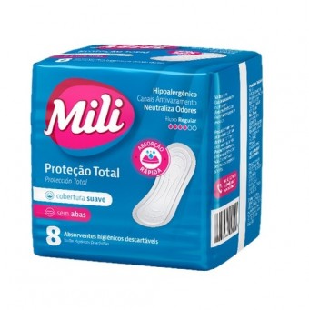ABSORVENTE MILI PROTEÇÃO TOTAL SUAVE SEM ABAS C/8