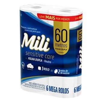 PAPEL HIGIENICO MILI FOLHA  DUPLA 60M C/ 6