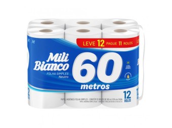 PAPEL HIG. MILI FOLHA SIMP. BIANCO 60M C/12