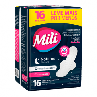 ABSORVENTE MILI NOTURNO SUAVE COM ABAS C/ 16